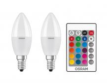 2er Pack OSRAM E14 LED Kerzenlampen + RGBW Farbwechsel dimmbar Fernbedienung 5,5W wie 40W warmweißes Licht